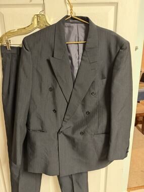 Gino Cappelli Double Breasted Striped Suit Jacket 42r Gray 80s 90s Pants 34x30